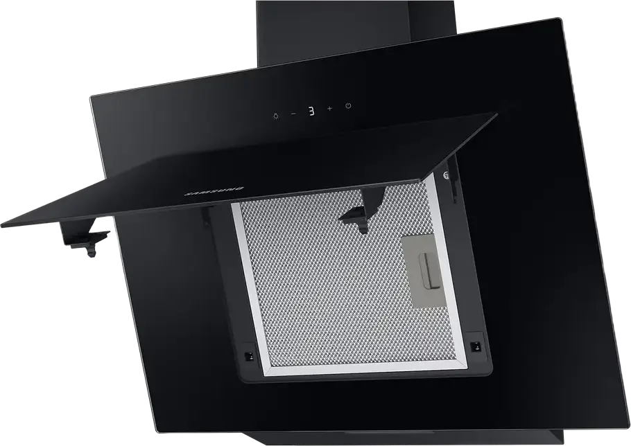Samsung NK24B3501VB/WT Wall-Mounted Kitchen Hood, Black Glass, Touch Control, LED Display, 586 m3/h Extraction/Recirculation, 59.7 cm Width