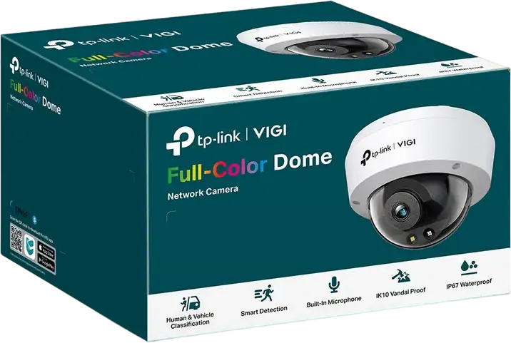 TP-Link VIGI C250 5MP Full-Color Dome Network Camera, IP67 Waterproof IK10 Vandal-Proof, True WDR 120dB, AI Human & Vehicle Detection, PoE, MicroSD Slot