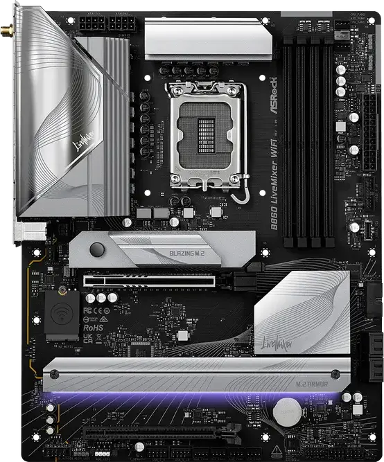 Материнская плата ASRock B860 LiveMixer WiFi ATX LGA1851 Intel B860 DDR5 8666+МГц PCIe 5.0 Thunderbolt 4 Wi-Fi 6E 2.5G LAN для Intel Core Ultra Series 2
