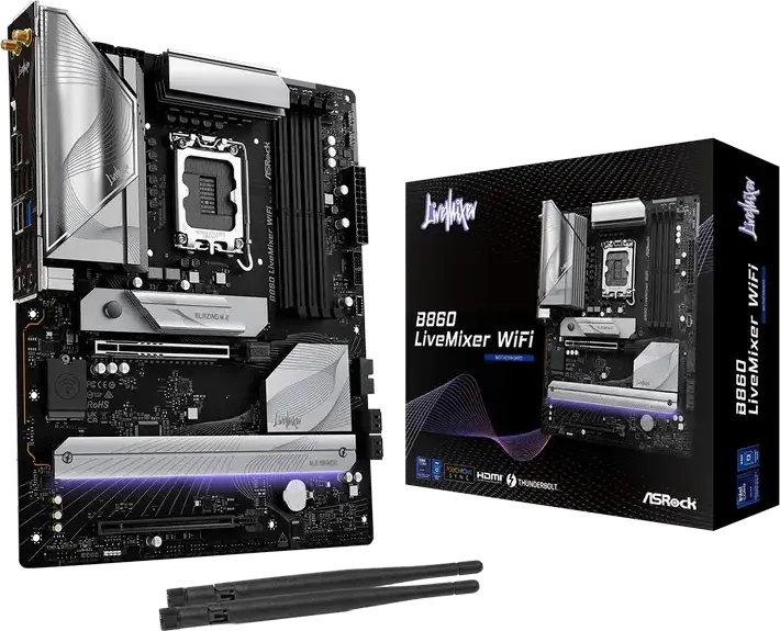 Материнская плата ASRock B860 LiveMixer WiFi ATX LGA1851 Intel B860 DDR5 8666+МГц PCIe 5.0 Thunderbolt 4 Wi-Fi 6E 2.5G LAN для Intel Core Ultra Series 2