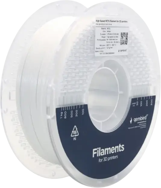 Filament pentru imprimantă 3D Gembird 3DP-PETG1.75HY-01-W, PETG, Alb, 1.75 mm, 1kg