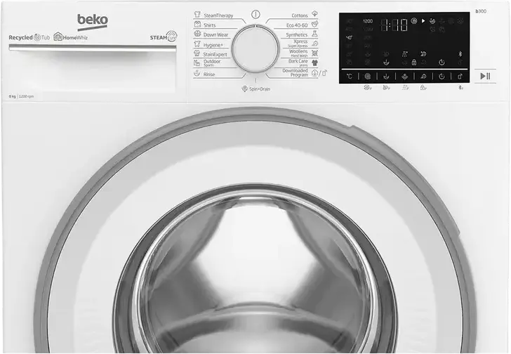 Beko B3WFU49215WW Front-Loading Washing Machine, 9kg Capacity, Class A, 1200 rpm, ProSmart Inverter Motor, SteamTherapy, HomeWhiz Wi-Fi, White