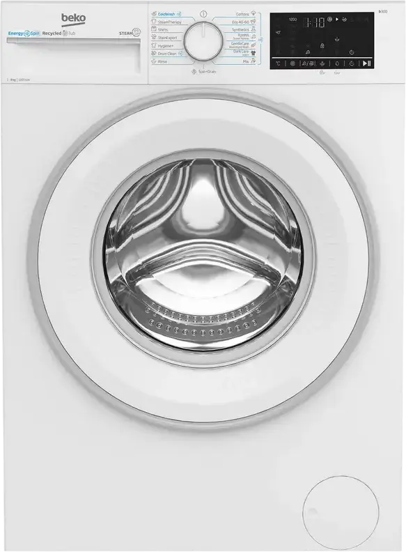 Beko B3WFU49215WW Front-Loading Washing Machine, 9kg Capacity, Class A, 1200 rpm, ProSmart Inverter Motor, SteamTherapy, HomeWhiz Wi-Fi, White