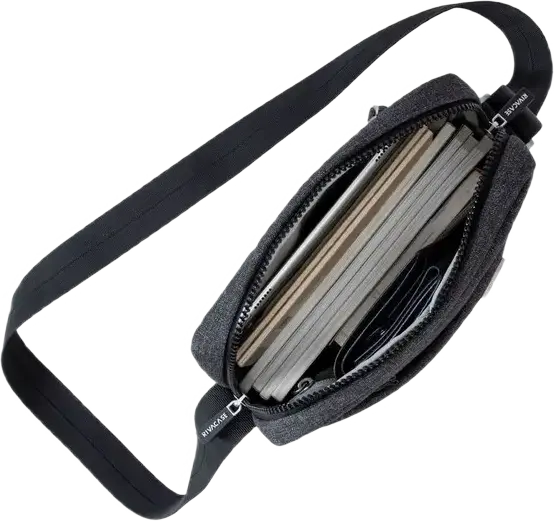 Geantă Crossbody pentru Tabletă RivaCase Lantau 8811 până la 11 inch, Material Eco-friendly RPET Polyester, Curea Reglabilă, Black Melange