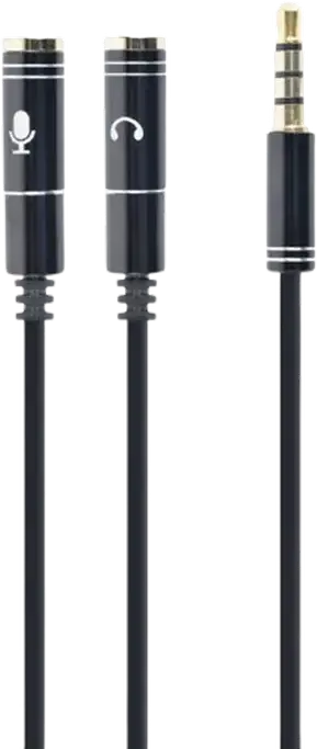 Cablu Adaptor Audio Cablexpert CCA-417M, Splitter 3.5mm 4-pin TRRS Male la 2x 3.5mm 3-pin TRS Female pentru Cască și Microfon, 0.2m, Negru