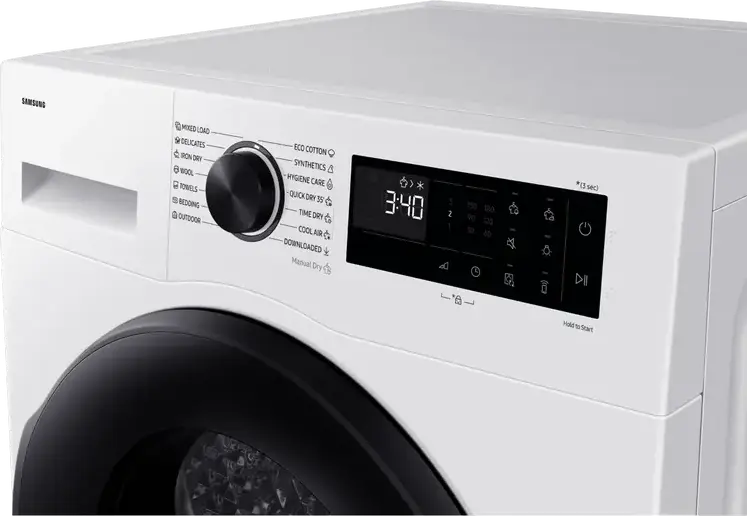 Samsung DV90DG52A0AELE Heat Pump Tumble Dryer, 9 kg Capacity, Energy Class C, Wi-Fi SmartThings, White with Black Door, 85x60x60 cm