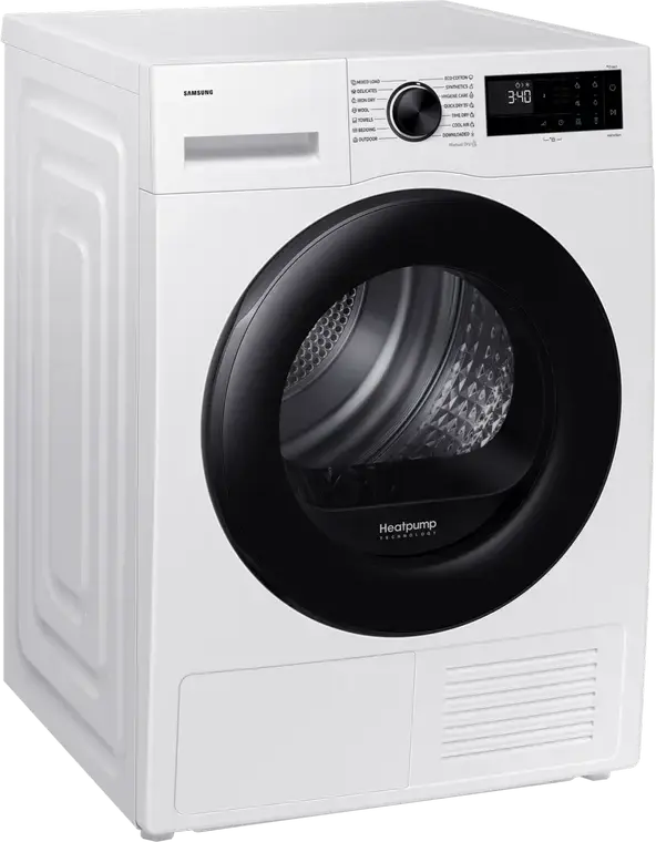 Samsung DV90DG52A0AELE Heat Pump Tumble Dryer, 9 kg Capacity, Energy Class C, Wi-Fi SmartThings, White with Black Door, 85x60x60 cm