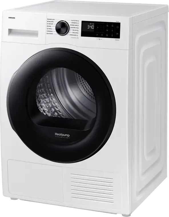 Samsung DV90DG52A0AELE Heat Pump Tumble Dryer, 9 kg Capacity, Energy Class C, Wi-Fi SmartThings, White with Black Door, 85x60x60 cm