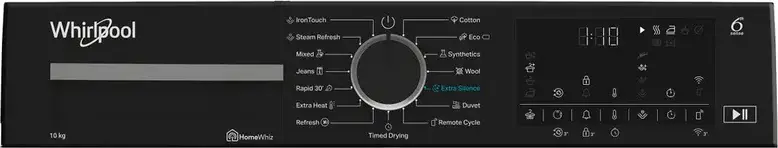 Whirlpool WP C10X WBS EE Heat Pump Clothes Dryer, 10kg Capacity, 6th Sense AI, HomeWhiz Wi-Fi, Inverter Motor, White/Black, Energy Class C