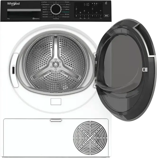 Whirlpool WP C10X WBS EE Heat Pump Clothes Dryer, 10kg Capacity, 6th Sense AI, HomeWhiz Wi-Fi, Inverter Motor, White/Black, Energy Class C