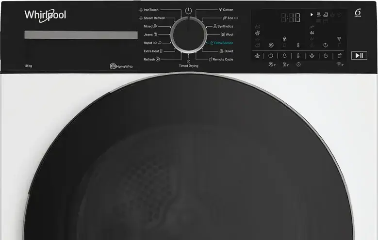 Whirlpool WP C10X WBS EE Heat Pump Clothes Dryer, 10kg Capacity, 6th Sense AI, HomeWhiz Wi-Fi, Inverter Motor, White/Black, Energy Class C