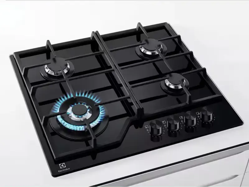 Газовая варочная панель Electrolux KGS6436K для встраивания, 4 конфорки с WOK и Speed Burner, эмалированная сталь, чугунные решетки, Gas-Control, черная, 59.5x51 см