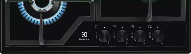Газовая варочная панель Electrolux KGS6436K для встраивания, 4 конфорки с WOK и Speed Burner, эмалированная сталь, чугунные решетки, Gas-Control, черная, 59.5x51 см