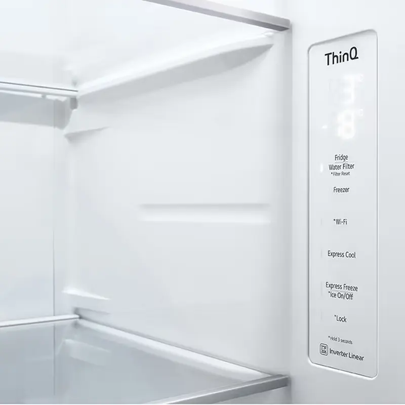 Frigider LG GSXV80PZLE Side-by-Side, InstaView Door-in-Door, No Frost, Capacitate Netă 635L, Inverter Linear Compressor, Dispenser Apă și Gheață, Argintiu, Wi-Fi ThinQ