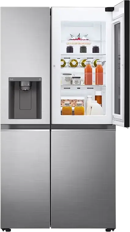 Frigider LG GSXV80PZLE Side-by-Side, InstaView Door-in-Door, No Frost, Capacitate Netă 635L, Inverter Linear Compressor, Dispenser Apă și Gheață, Argintiu, Wi-Fi ThinQ