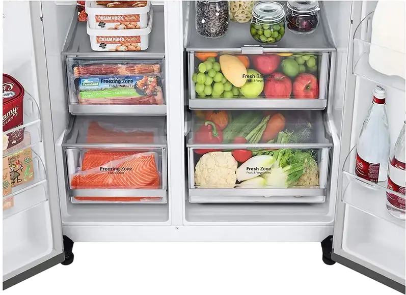 Frigider LG GSXV80PZLE Side-by-Side, InstaView Door-in-Door, No Frost, Capacitate Netă 635L, Inverter Linear Compressor, Dispenser Apă și Gheață, Argintiu, Wi-Fi ThinQ