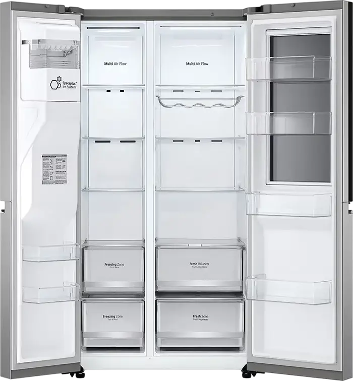 Frigider LG GSXV80PZLE Side-by-Side, InstaView Door-in-Door, No Frost, Capacitate Netă 635L, Inverter Linear Compressor, Dispenser Apă și Gheață, Argintiu, Wi-Fi ThinQ