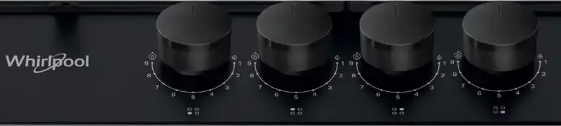 Газовая варочная панель Whirlpool TKRL 661 NB для встраивания, 4 конфорки с мощным двойным горелком 3.5 кВт, чугунные решетки, эмаль, черный, 58x51 см