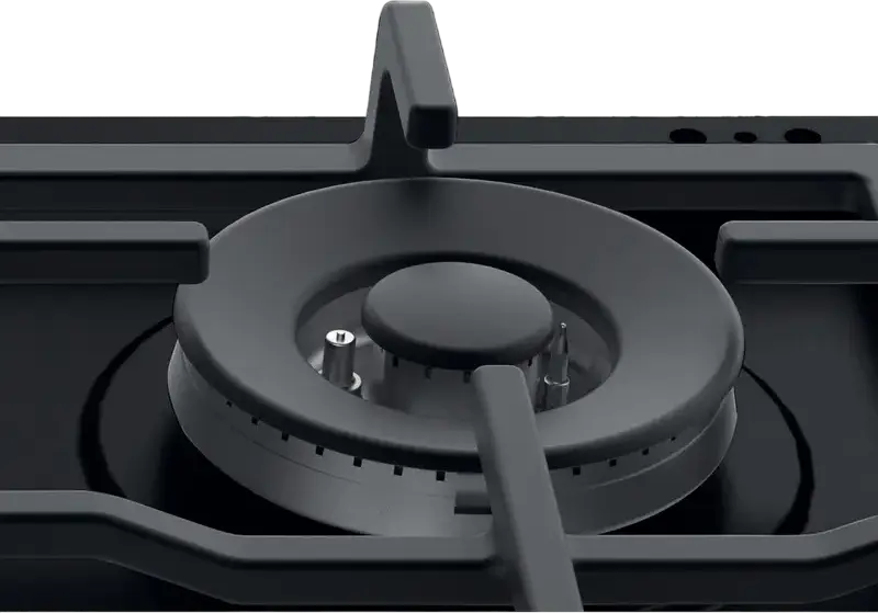 Газовая варочная панель Whirlpool TKRL 661 NB для встраивания, 4 конфорки с мощным двойным горелком 3.5 кВт, чугунные решетки, эмаль, черный, 58x51 см