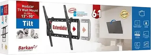 Barkan BM410T Tilt Adjustable-Width TV Wall Mount for 13-90 inch Screens, VESA Compatible, 60kg Max Load, Auto-Locking Mechanism, Black Metal