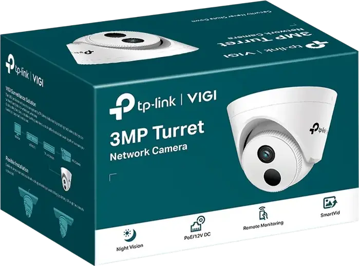 TP-Link VIGI C400HP 3MP IP Turret Network Camera, 2304 x 1296, 4mm Lens, IR Night Vision 30m, WDR, Smart Detection, PoE/12V DC, White