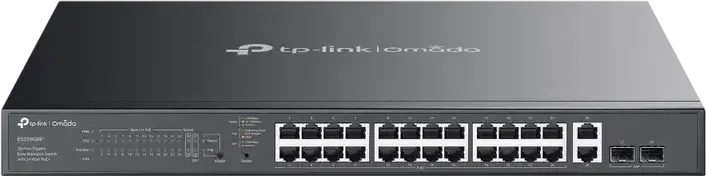 TP-Link ES228GMP Omada Easy Managed PoE Switch, 24x 10/100 Mbps PoE Ports, 2x Gigabit Uplink, 2x Gigabit SFP, 384W Power Budget, Rack Mountable