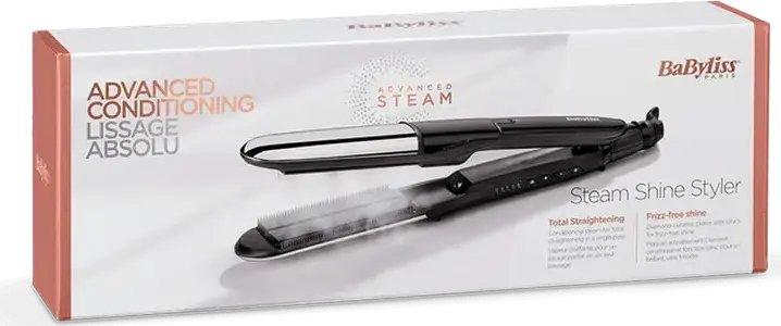 BaByliss ST496E Steam Shine Styler 2-in-1 Hair Straightener and Curler, Diamond Ceramic Plates, Ionic Function, Continuous Steam, 150-230°C