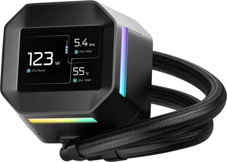 Deepcool LM360 AIO Liquid CPU Cooler, Black, 360mm Aluminum Radiator, 2.4-inch IPS LCD Screen, 3x 120mm ARGB Fans, Intel LGA 1851/1700/1200/115x, AMD AM5/AM4