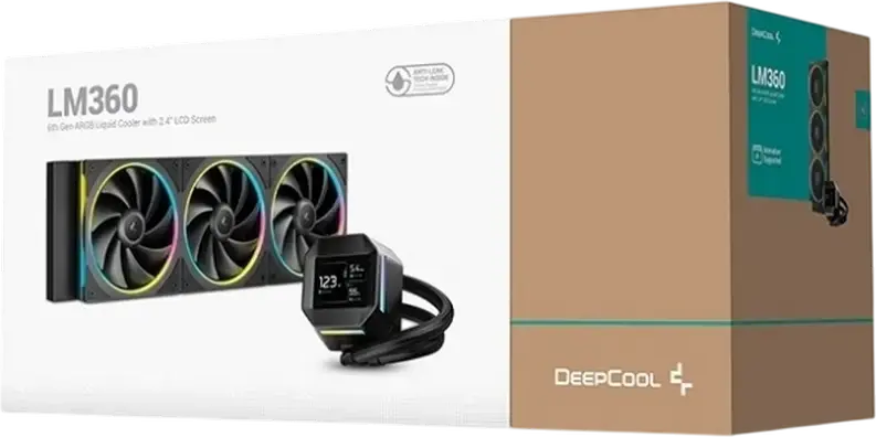 Deepcool LM360 AIO Liquid CPU Cooler, Black, 360mm Aluminum Radiator, 2.4-inch IPS LCD Screen, 3x 120mm ARGB Fans, Intel LGA 1851/1700/1200/115x, AMD AM5/AM4