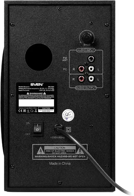 SVEN MS-304 2.1 Multimedia Speaker System, 40W RMS, Bluetooth, USB, SD, FM Radio, MDF Wood Casing, Remote Control, Black/Red