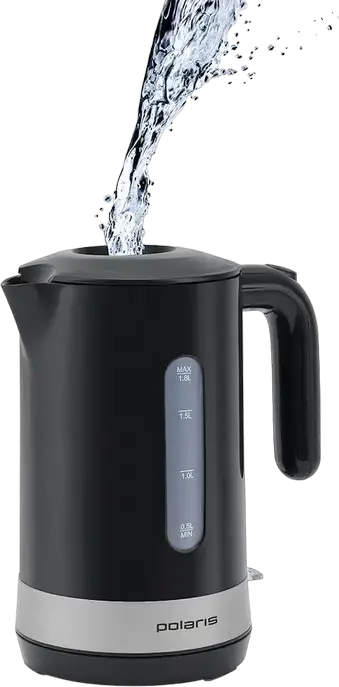 Polaris PWK 1803C Electric Kettle, 1.8L Volume, 2200W Power, Plastic Housing, Hidden Heating Element, Dry Boil Protection, Detachable Anti-calc Filter, Black