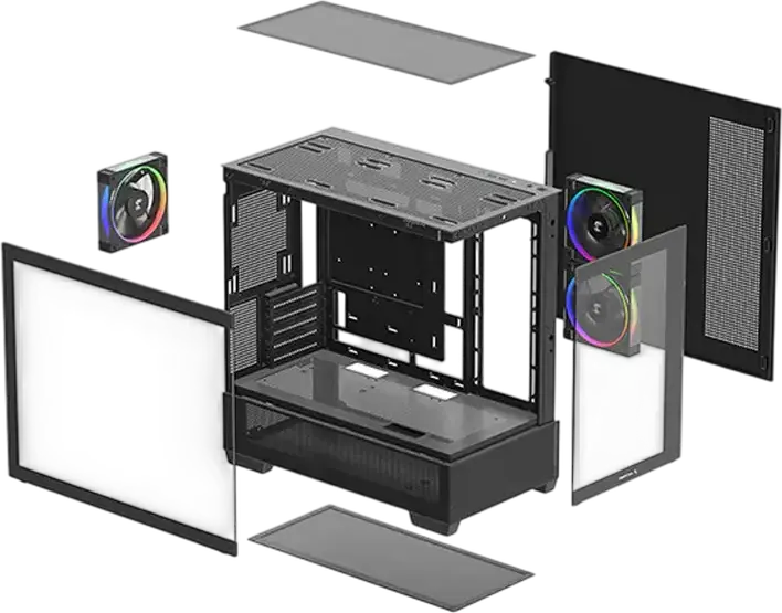 Carcasa Deepcool CG380 3F Micro-ATX Mini-Tower, Culoare: Negru, Sticla Temperata Panoramica, 3 Ventilatoare 120mm ARGB, USB Type-C Gen2, Suport Radiator 360mm