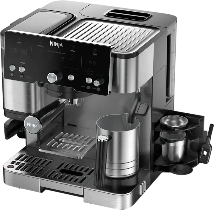 Aparat de cafea espresso semi-automat Ninja Luxe Café Essential ES501, 1650W, Pompa 14 Bar, Râșniță Integrată cu 25 de Setări, Spumare Automată Lapte, Gri