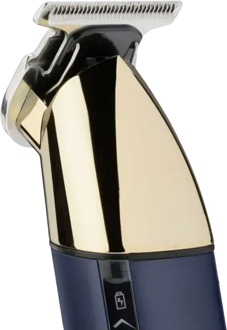 BaByliss T992E Super-X Metal Series Beard and Stubble Trimmer, Japanese Steel Wide T-Blade, Li-Ion Battery, LED Display, Waterproof Wet & Dry, Blue Gold