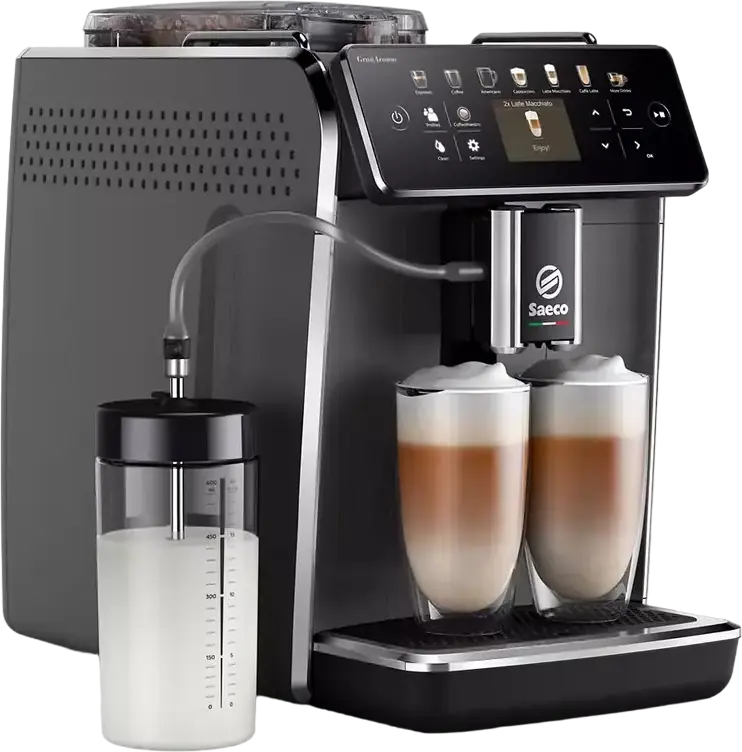 Saeco GranAroma SM6580/10 Aparat de cafea espresso automat, Pompa 15 bar, Rasnita ceramica, Sistem LatteDuo cu carafa, Ecran TFT Touch, Gri