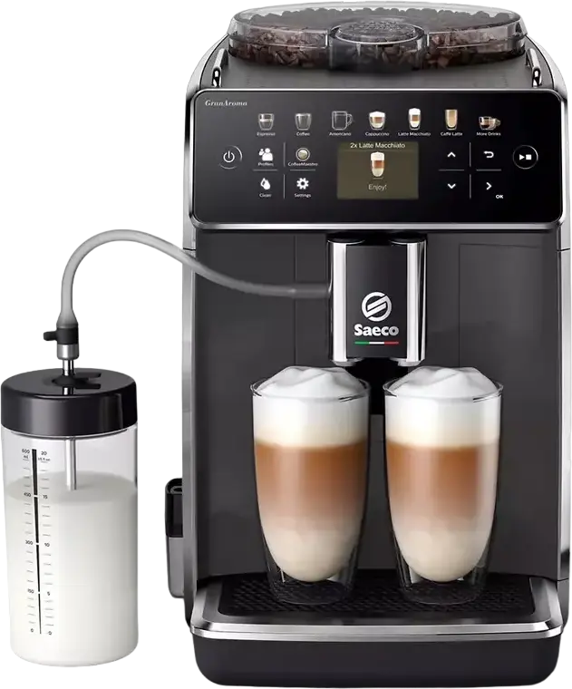 Saeco GranAroma SM6580/10 Aparat de cafea espresso automat, Pompa 15 bar, Rasnita ceramica, Sistem LatteDuo cu carafa, Ecran TFT Touch, Gri