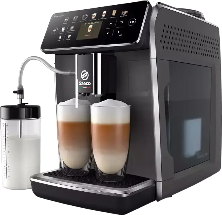Saeco GranAroma SM6580/10 Aparat de cafea espresso automat, Pompa 15 bar, Rasnita ceramica, Sistem LatteDuo cu carafa, Ecran TFT Touch, Gri