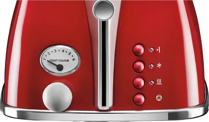 DeLonghi CTOC 2103 R Icona Capitals 2-Slot Metal Toaster, 900W, Tokyo Red, 6 Browning Levels, Defrost and Reheat Functions, Removable Crumb Tray