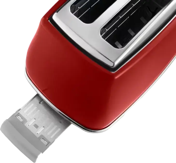 DeLonghi CTOC 2103 R Icona Capitals 2-Slot Metal Toaster, 900W, Tokyo Red, 6 Browning Levels, Defrost and Reheat Functions, Removable Crumb Tray