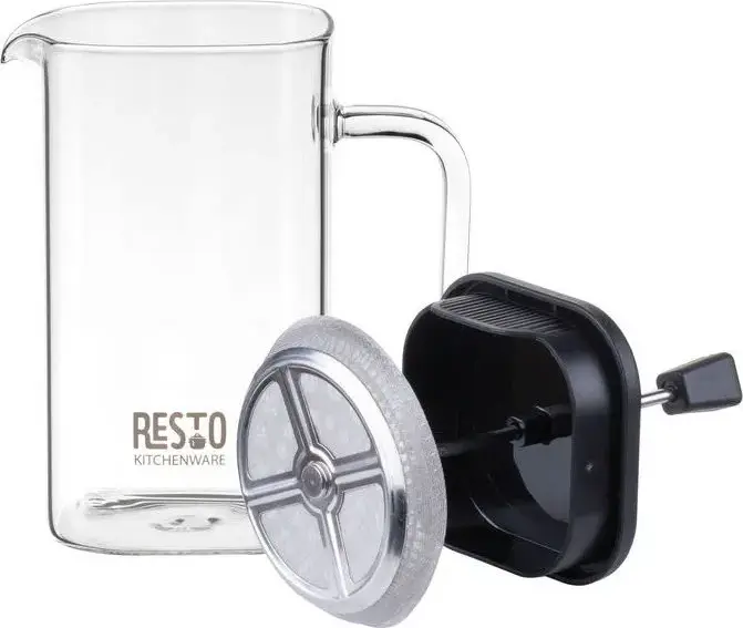 Resto 90503 ATRIA French Press Coffee Maker, 0.6L Borosilicate Glass Beaker, Black Plastic Lid and Plunger, Dishwasher Safe for Coffee and Tea