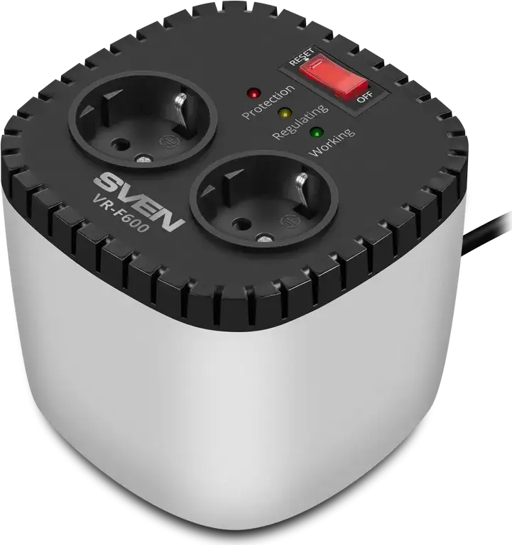 Stabilizator de Tensiune Automat SVEN VR-F600 Monofazic cu Releu, 200W, Intrare 170-285V, Iesire 230V, Protectie Supratensiune, Protectie Termica, Alb