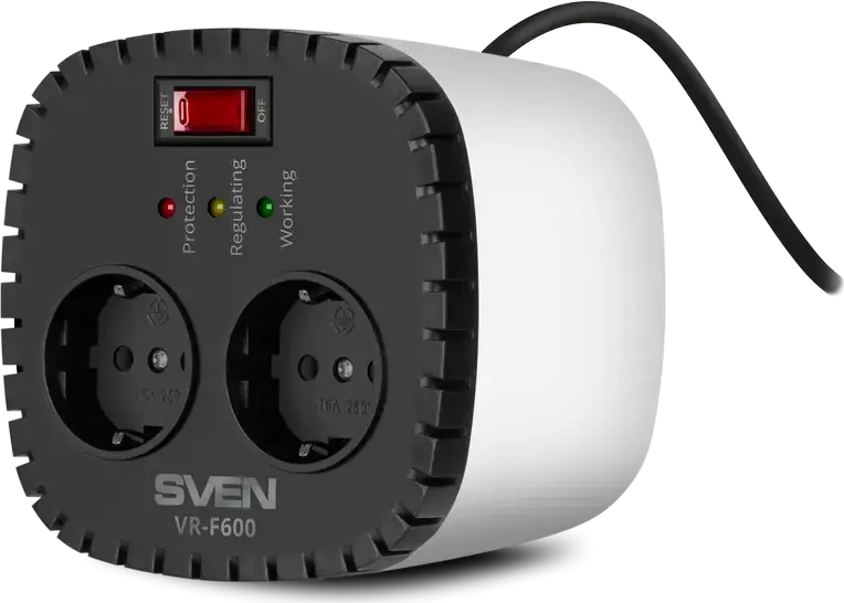 Stabilizator de Tensiune Automat SVEN VR-F600 Monofazic cu Releu, 200W, Intrare 170-285V, Iesire 230V, Protectie Supratensiune, Protectie Termica, Alb