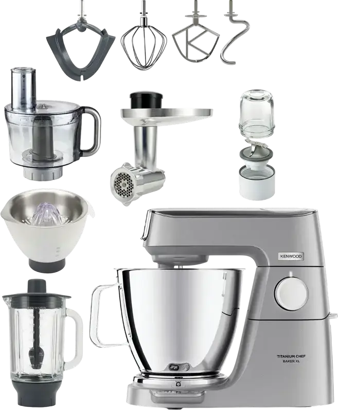 Kenwood KVL85.704SI Titanium Chef Baker XL Stand Mixer, 1200W, 7L Stainless Steel Bowl, Built-in Scale, Timer, Blender, Food Processor, Meat Grinder
