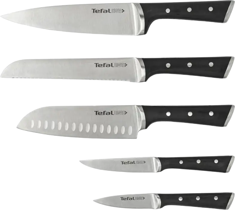 Set Cuțite Tefal Ice Force K232S574, 6 Piese cu Bloc de Lemn, Lame din Oțel Inoxidabil German Răcite la -120°C, Mânere Negre, Garanție 10 Ani