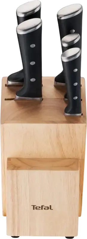Set Cuțite Tefal Ice Force K232S574, 6 Piese cu Bloc de Lemn, Lame din Oțel Inoxidabil German Răcite la -120°C, Mânere Negre, Garanție 10 Ani