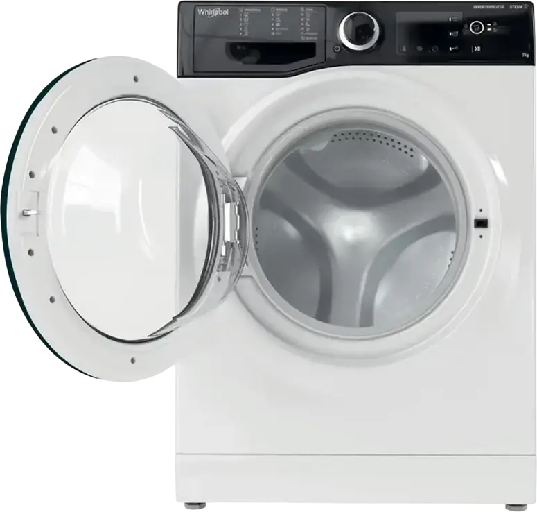 Whirlpool WRSB 7259 BB EU Front-Load Washing Machine, 7 kg Capacity, Inverter Motor, 6th Sense Technology, Steam Cleaning, 1200 rpm Spin Speed, White/Black