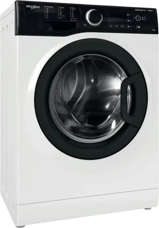 Whirlpool WRSB 7259 BB EU Front-Load Washing Machine, 7 kg Capacity, Inverter Motor, 6th Sense Technology, Steam Cleaning, 1200 rpm Spin Speed, White/Black