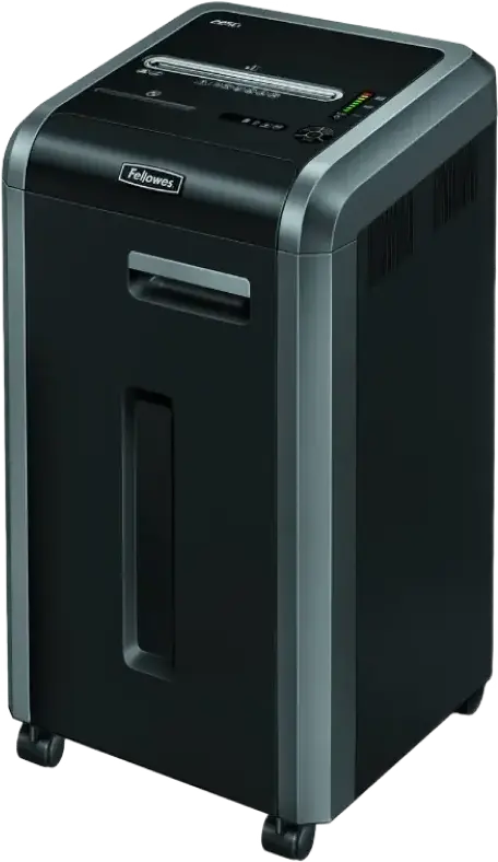 Distrugator de documente Fellowes Powershred 225Ci, Taie Cross-cut, Securitate P-4, 22-24 foi, Coş 60L, SilentShred, SafeSense, pentru Birou, Negru