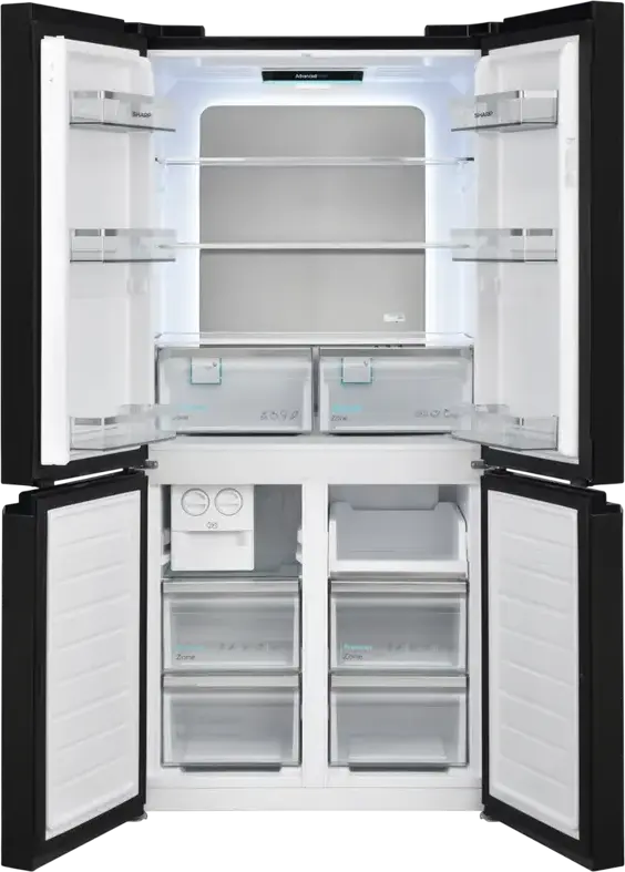 Sharp SJ-NFA35IHXBD-EU Side-by-Side French Door Refrigerator, 488L, No Frost, Inverter Compressor, Metal Cooling, E-Filter, Black, 84x179x69 cm