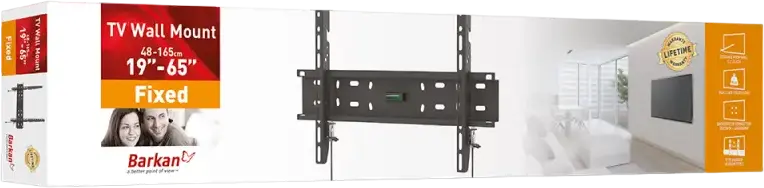 Barkan E30 Fixed TV Wall Mount for 19-65 inch Screens, VESA 75x75 to 400x400 mm, Max Load 50 kg, 31 mm Slim Profile, Black Metal, Lifetime Warranty